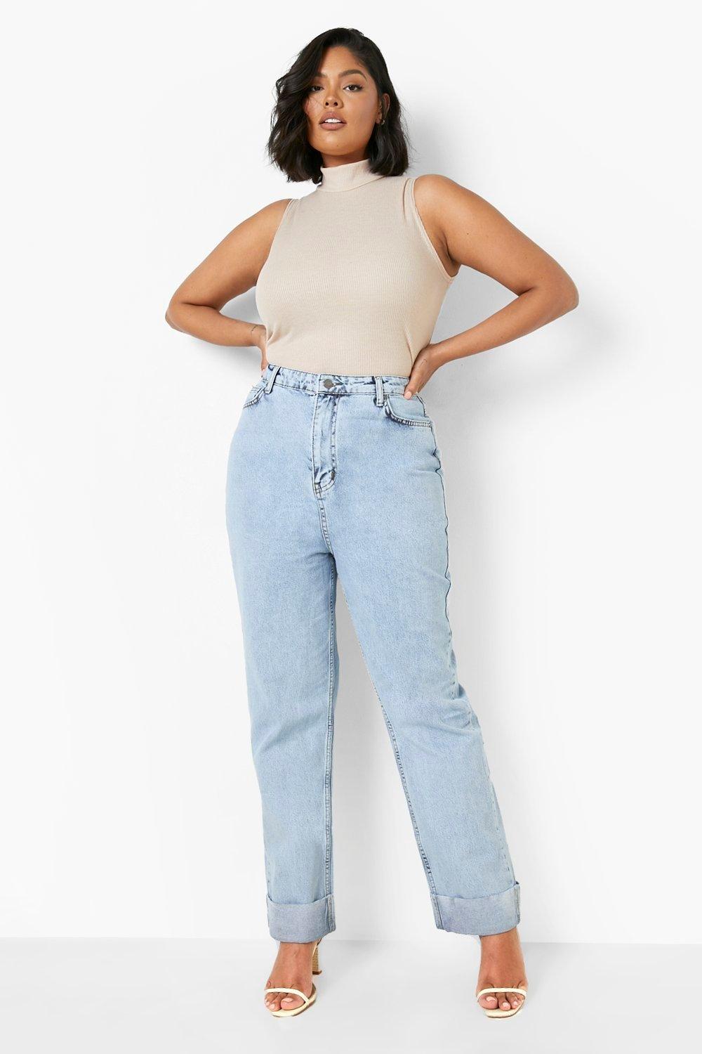 Plus Roll Up Hem Straight Leg Jeans